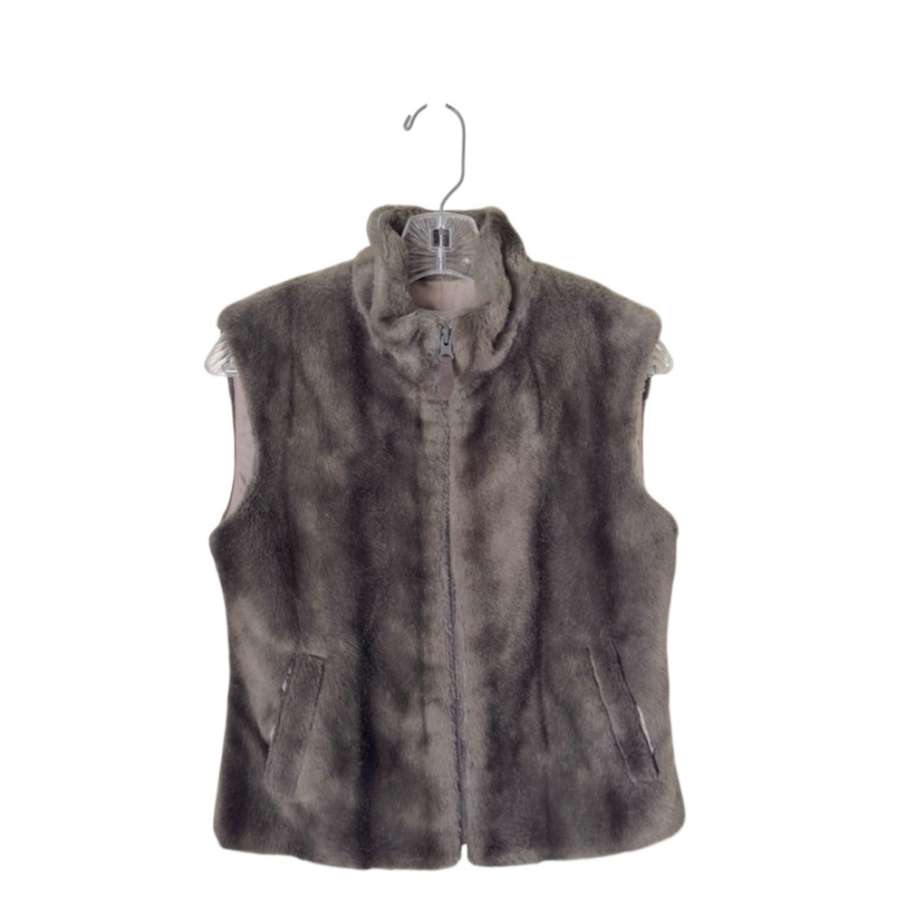 Vintage Earl Rutenberg Cynthia Gray Faux Fur Vest Full Zip‎ Small With Po…
